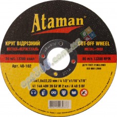 Круг отрезной по металлу "Атаман" 115х1,6х22