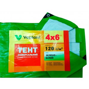 Тент укрывной 4x6 метров, 120 г/м2, зелено-белый