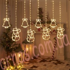 Светодиодная гирлянда Снеговик и колокольчик, тепло белая 3х1 метр