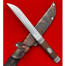 Нож для охоты Норвег, серебряная резная рукоять с рубином