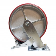 Колесо чугун/полиуретан 200 мм на поворотном кронштейне с тормозом